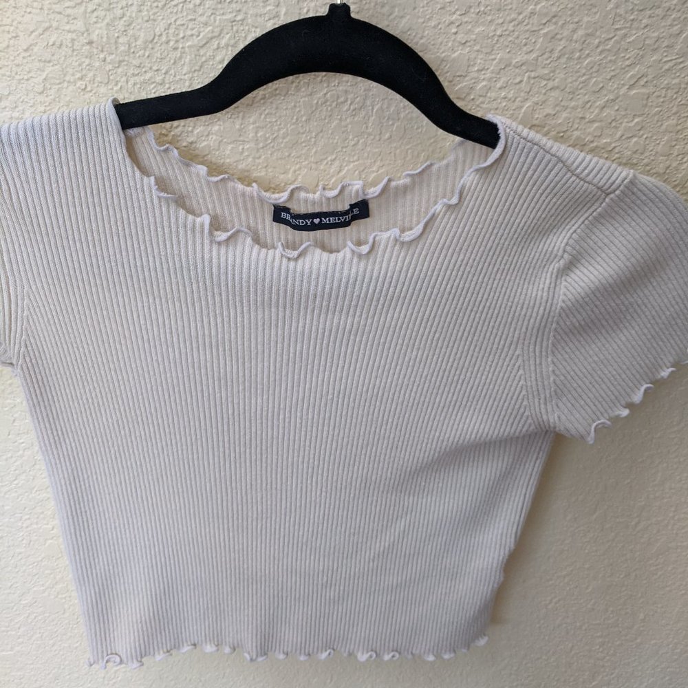 Brandy Melville cream scalloped crop top